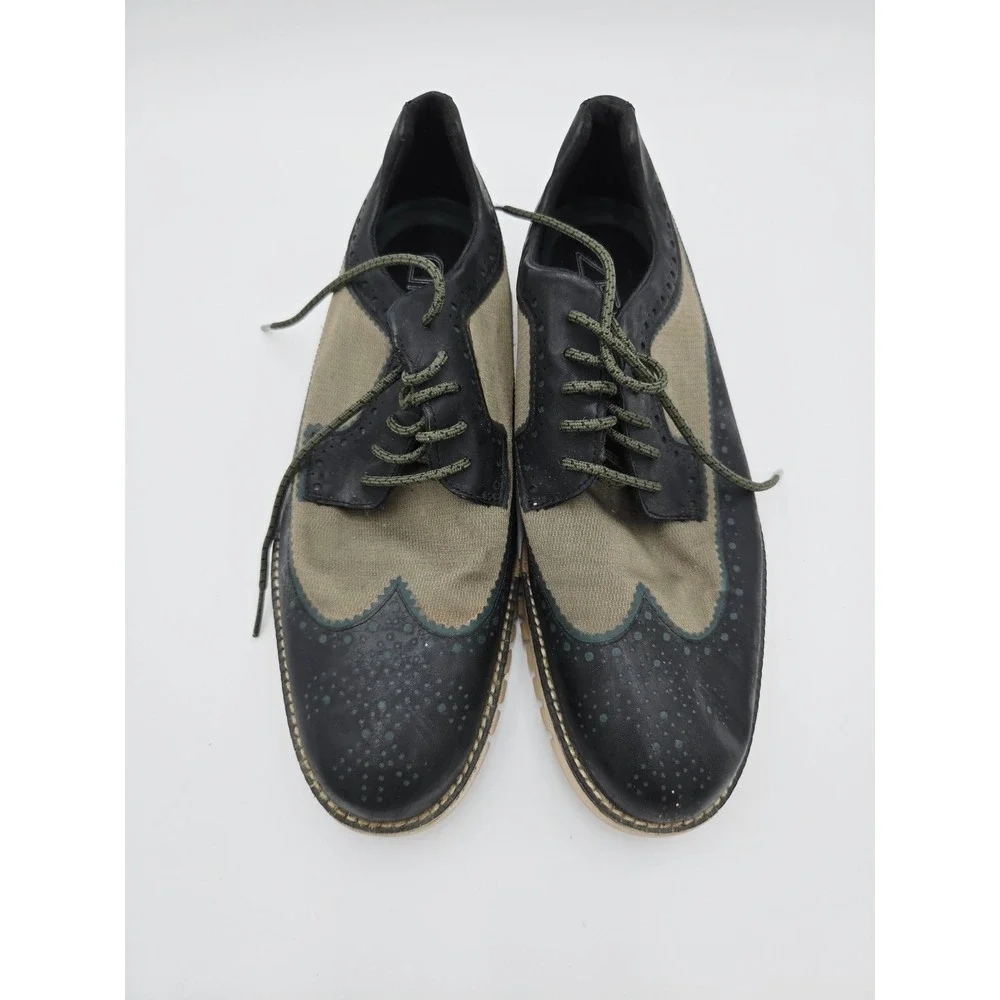 Cole‎ Haan ZeroGrand Mens Size 8 Black Olive Canvas Wingtip Oxford Shoes C14493